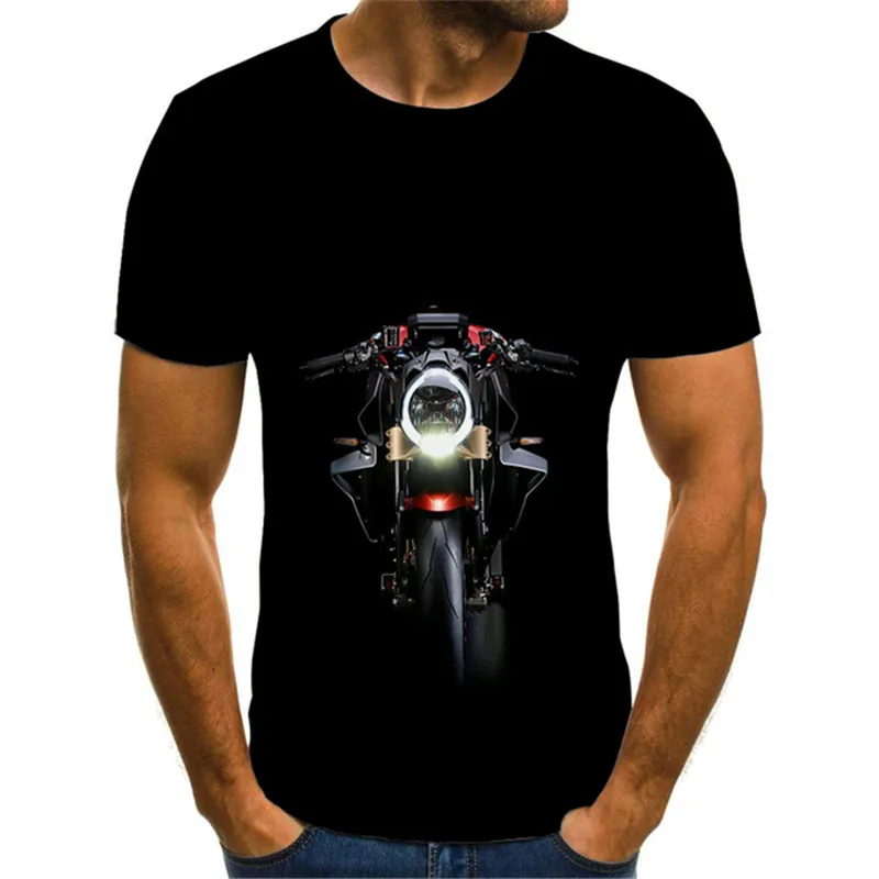 Moto & Biker Men T-Shirts 3D Locomotive Street Hip Hop Oversized T Shirt Short Sleeve Round-Neck Motorcycle Pattern Tee Big Size