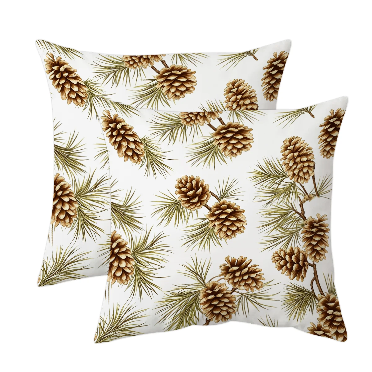 1/2pcs Retro Pinecone Pine Branch Double sided Short Plush Pillowcase, 18x18 inch Double sided Pillowcase (No Pillow Core)