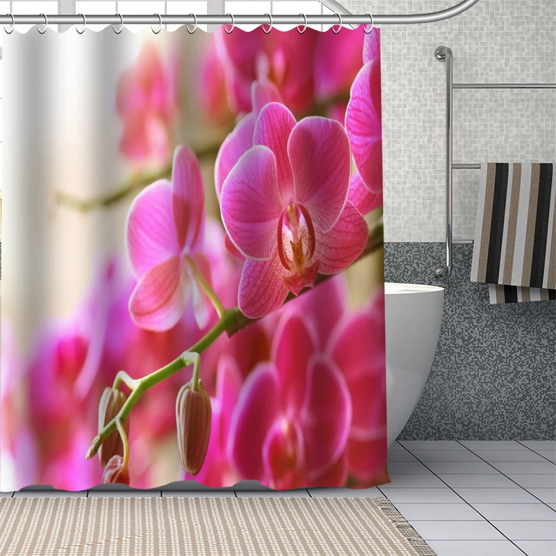 Flower Shower Curtain 3D Printed Red Orchid Pattern Fabric Waterproof Polyester Home Decor Bath Curtain Bathroom Cortina De Baño