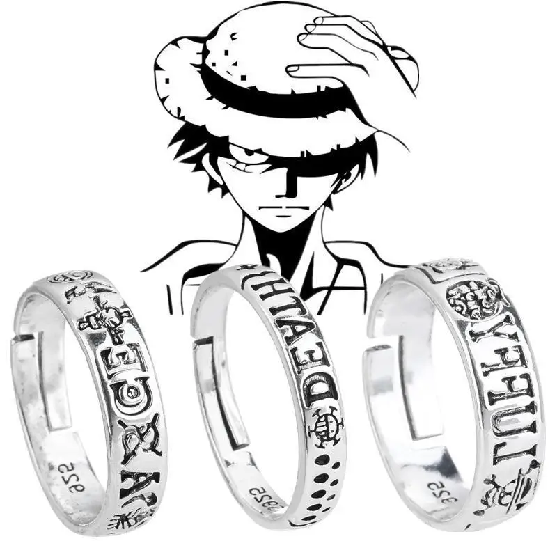 Anime ONE PIECE Adjustable Ring Model Law Monkey D Luffy Portgas D Ace Figure Cosplay Toy Collection Props Jewelry Gifts