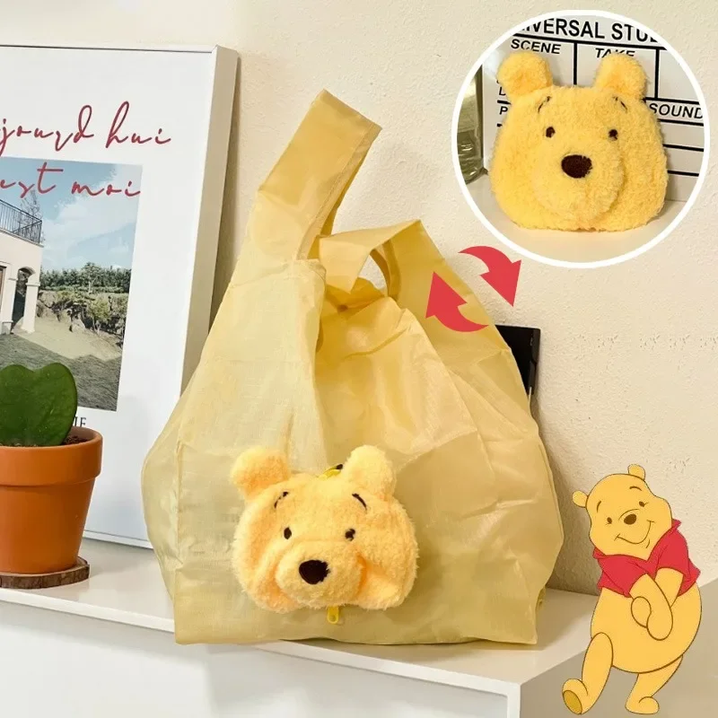 Disney Winnie Pooh Plush Foldable Shopping Bag Tote Eco-Friendly Folding Pouch Handbags Portable Large-capacity Shopper Bag Gift