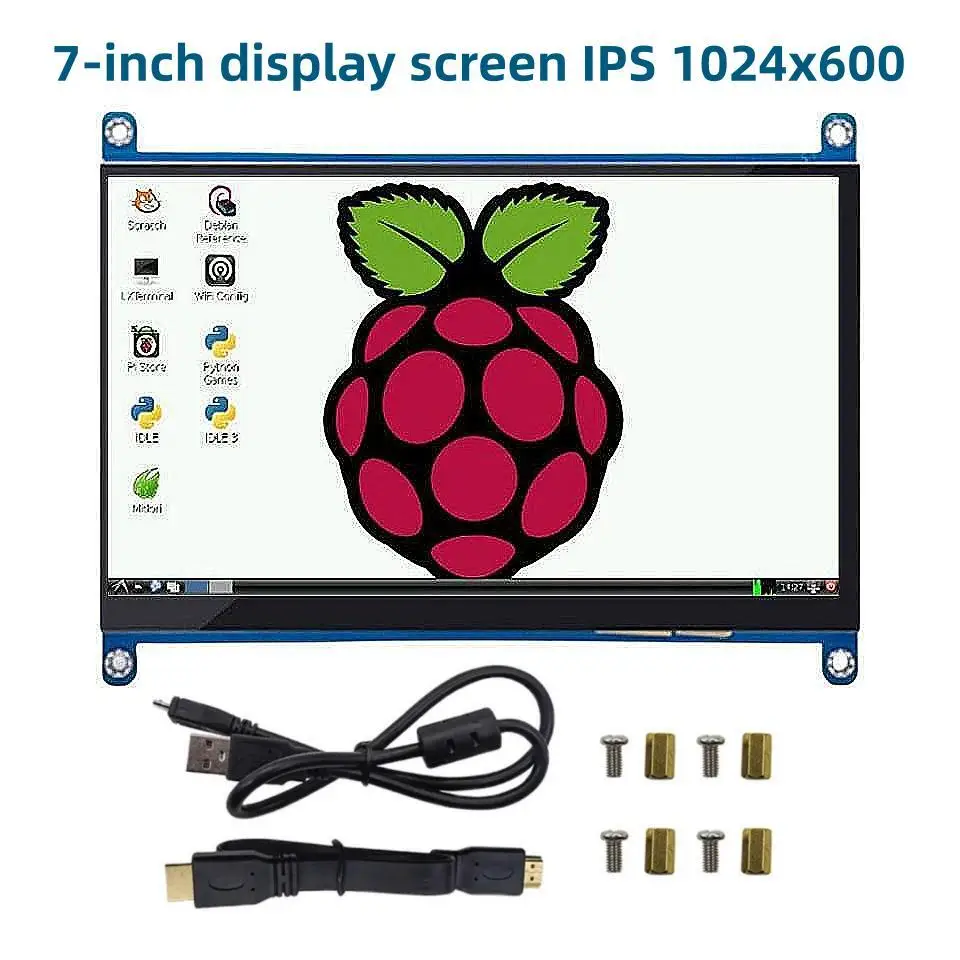 Compatível com HDMI Display LCD Touch Screen, 7 ", Resolução 1024x600, Capacitivo, Suporta Raspberry Pi Sistemas