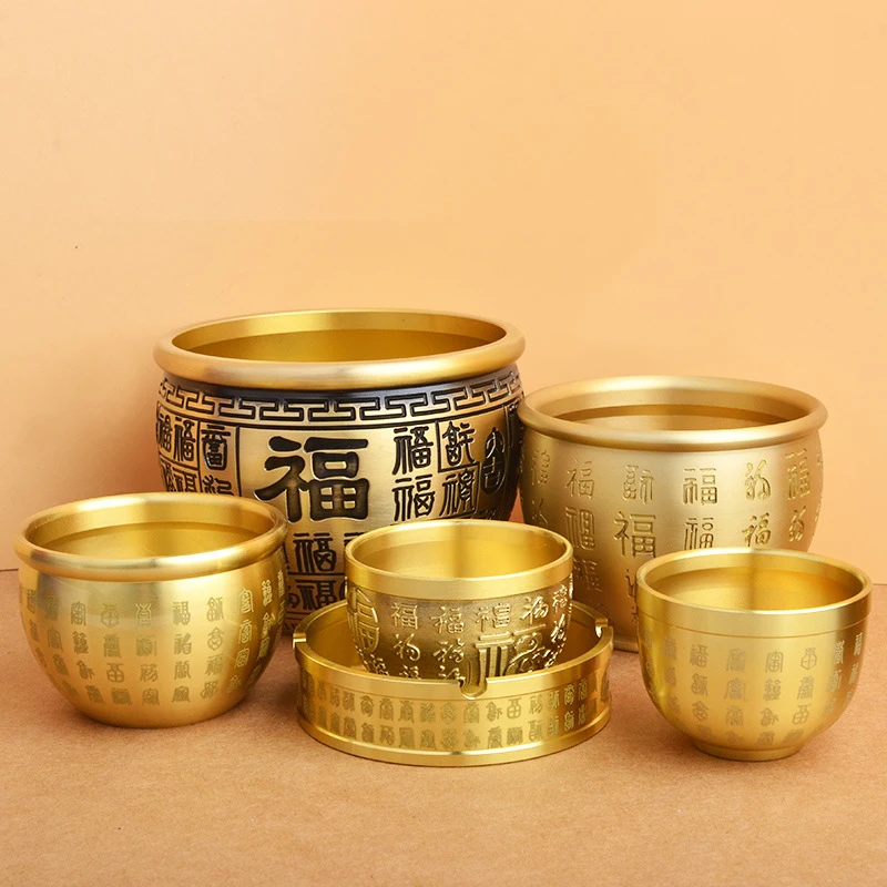 Pure Brass Rice Jar Bai Fu Jar Cornucopia Desktop Ornaments Ashtray Study Decorations Living Room Coffee Table Decoration