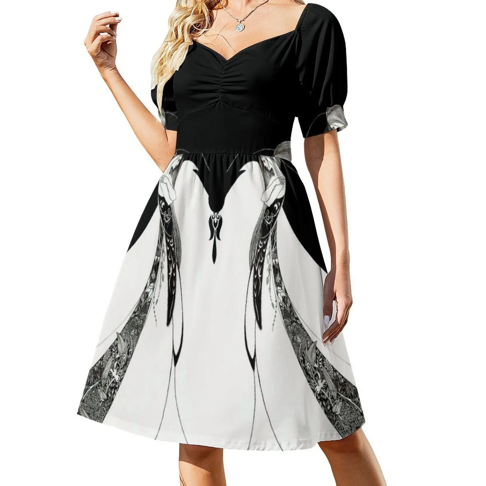 فني طباعة راقصة الباليه-ديكو نوفو توضيح فستان على الطراز الكوري للنساء فستان كاجوال أنيق للحفلات أو الارتداء اليومي #2