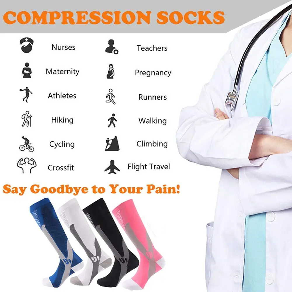 Chaussettes de compression médicales pour hommes et femmes, varices, grossesse, allaitement, athlétique, football, football, bas de sport, 20-30 mmHg
