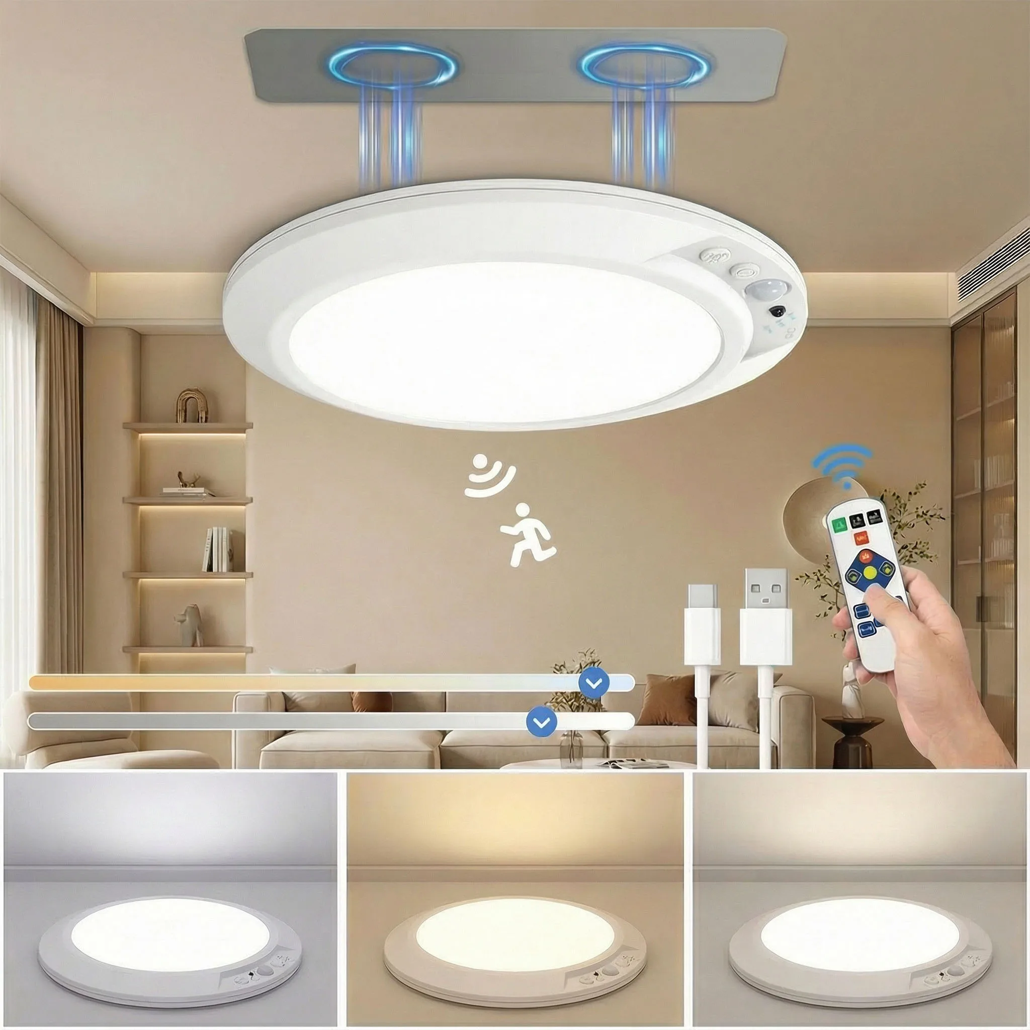 

Потолочный светильник с датчиком движения, перезаряжаемый через USB Type-C, магнитный светильник, беспроводной настенный светильник, светодиодный ночник с пультом дистанционного управления для кухни и гардеробной