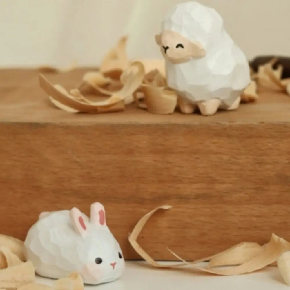 Small Gifts Wooden Carving Cat Ornament Sheep Dog Animals Ornament Handmade Cute Small Rabbit Model Desk Decor