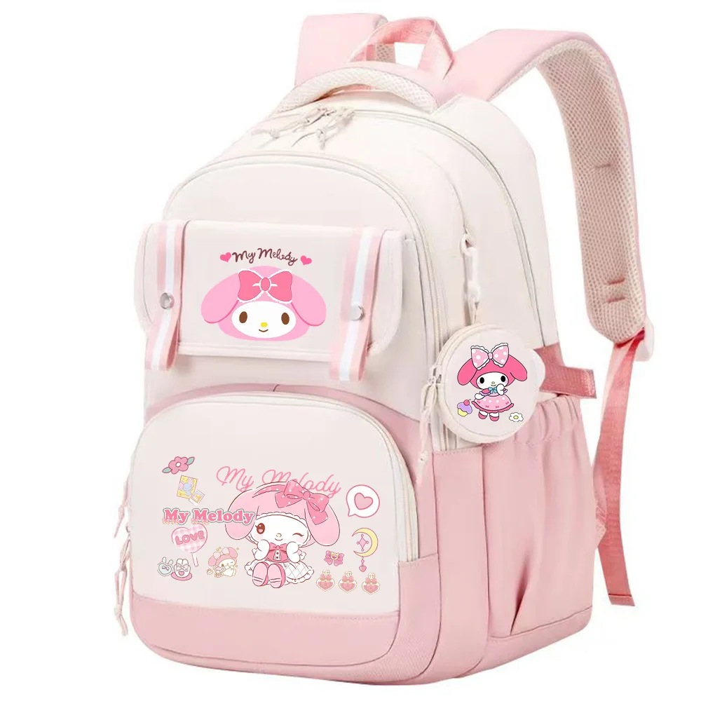 

2026 New Cute Cartoon Backpack for Girls, Cinnamoroll My Melody Kuromi Print, Ultra-Light Breathable School Bag