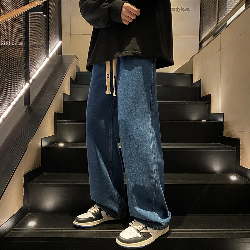 Retro solid color jeans men's spring and autumn straight leg dad pants loose black gray wide leg versatile casual long pants