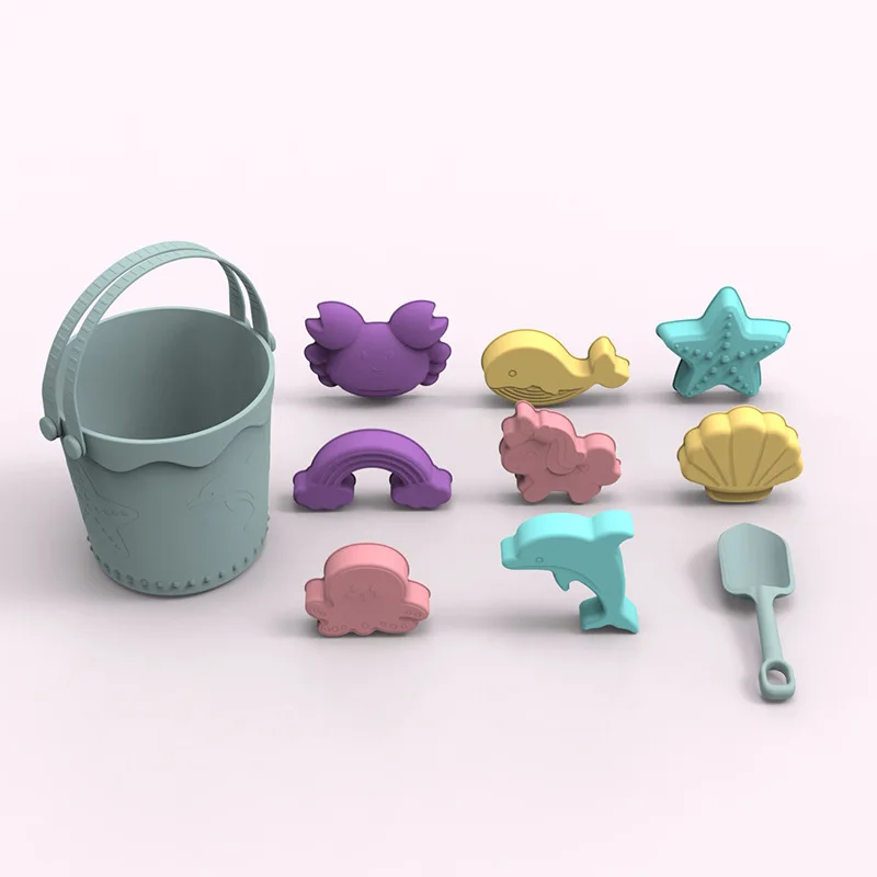 Children's water and land dual-purpose silicone beach bucket, parent-child interaction, play in water,dig sand, sand toys