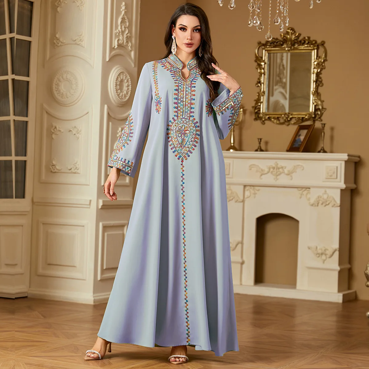 

Eid Djellaba Muslim Women Maxi Dress Embroidery Abaya Dubai Kaftan Kebaya Caftan Marocain Robe Jalabiya Femme Musulmane Vestidos