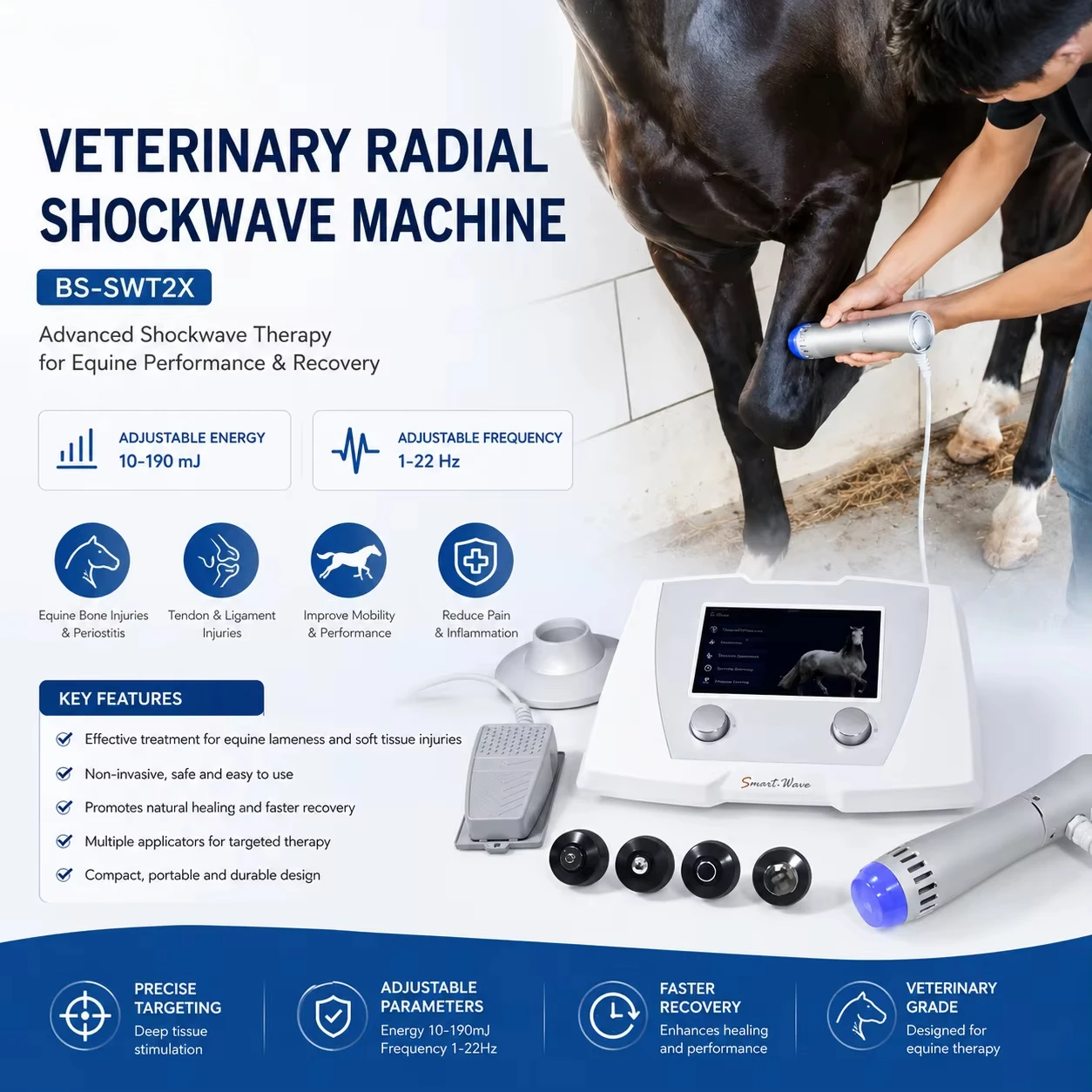 Veterinary Shockwave Therapy Physiotherapy Radial Shock Wave Wounds Healing Therapy Device BS-SWT2X