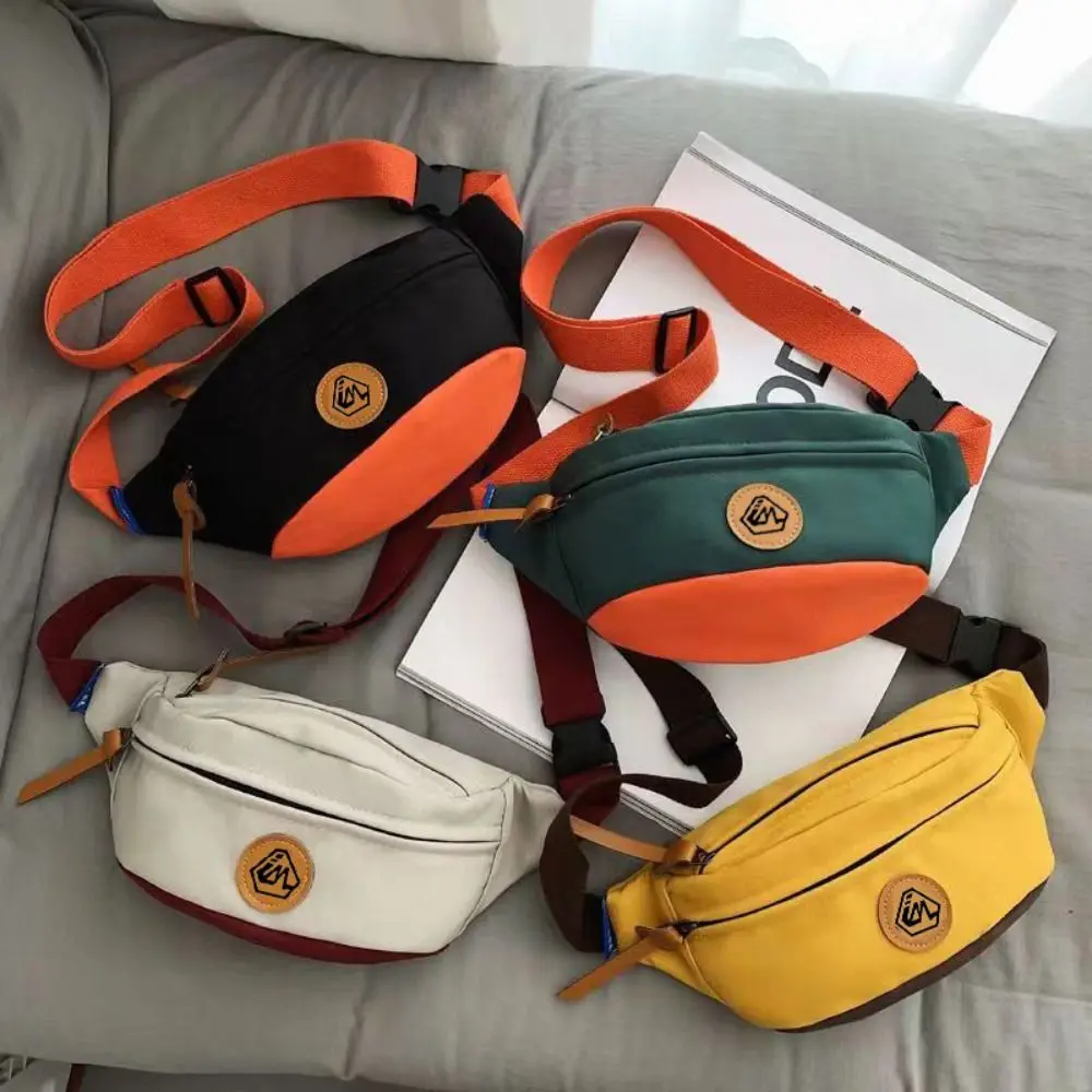 Adjustable Strap Waist Pack Zipper Contrast Color Crossbody Bag Multi-Functional Pockets Nylon Cloth Oxford Waist Bag
