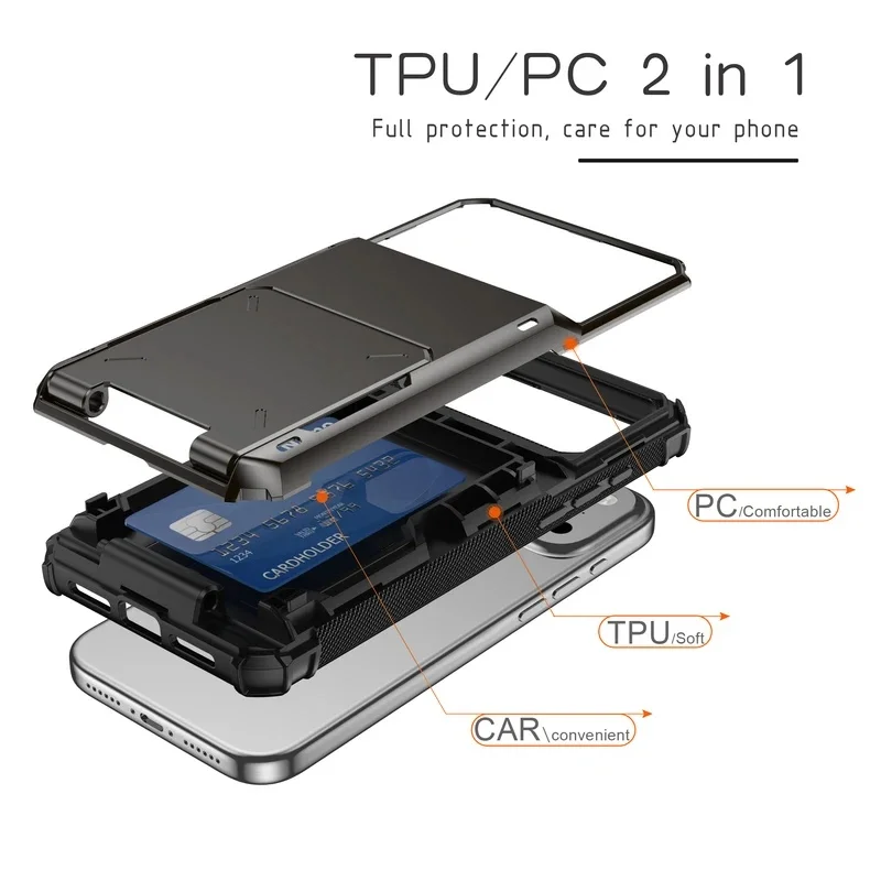 Card Holder Case For iPhone 18 17 16 15 14 13 12 Pro Max Heavy Duty Wallet Hidden Flip Slot Protective Hard Back Cover