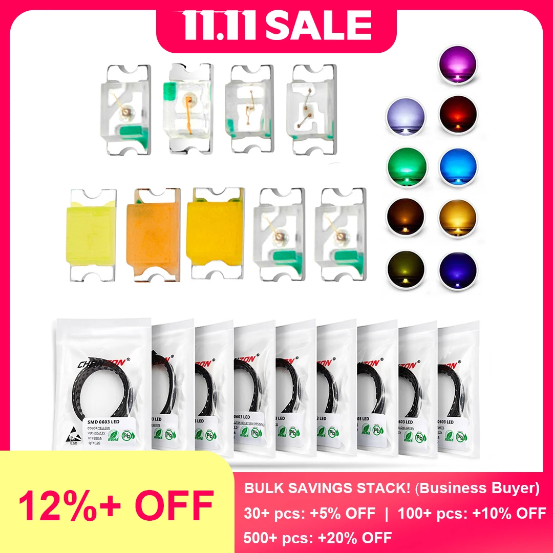 

0603 SMD LED Emitting Diode Kit Lamp Chip Light Beads Warm White Red Green Blue Yellow Orange UV Pink RGB Micro 3V SMT