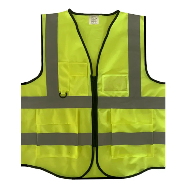 Reflective Safety Vest High Visibility Night Work Security sleeveless Yellow Vest Construction Workwear Zipper & Pockets Adults