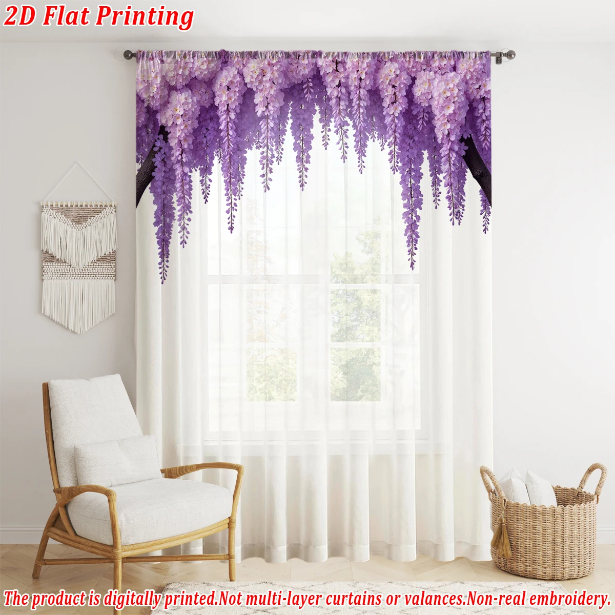 ستارة شفافة بطباعة مسطحة من الوستارية، قماش خفيف، لغرفة المعيشة وغرفة النوم وديكور المنزل والنافذة