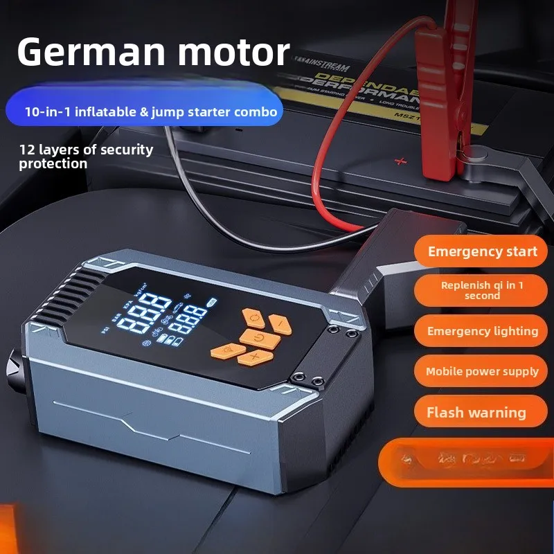 Car-mounted Wireless Air Pump, Portable Car Emergency Power Supply, Integrated Automatic Tire Inflator.