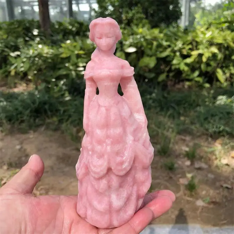 

Natural Pink Opal Princess Statue Carving Animal Fashion Healing Energy Stone Home Decoration DIY Christmas Gift 1pcs