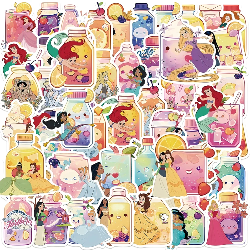 50pcs Mixed Disney Princess Graffiti Stickers Kawaii Cartoon Decals Toys DIY Planner Journal Laptop Cute Decoration Sticker Pack