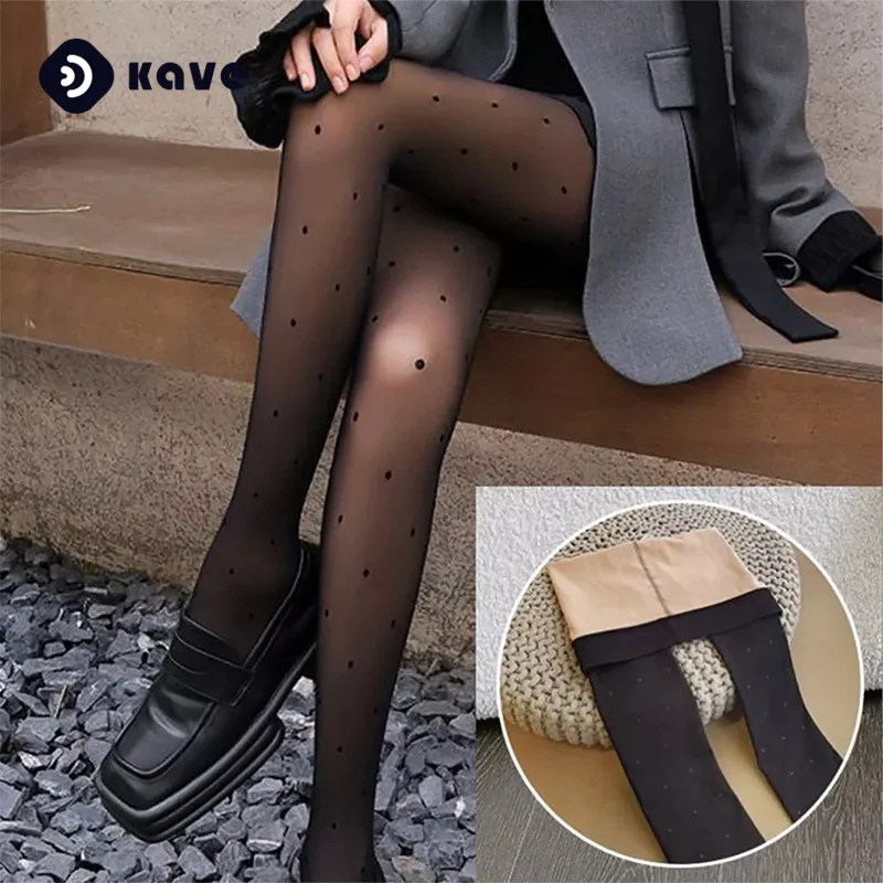 Kave 80D Black Dot Tights Women Autumn Winter Fake Skin Penetrating Stocking 2024 Sexy Elastic Slim Translucent Pantyhose