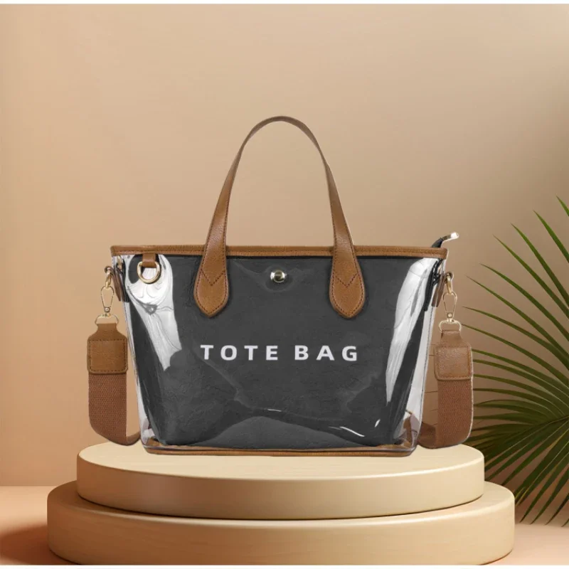 Umhängetasche mit durchsichtiger PVC-Kraftpapieroberfläche, Damen-Briefhandtasche mit Griff oben, wasserdichte Umhängetasche mit großem Fassungsvermögen – Detail 9