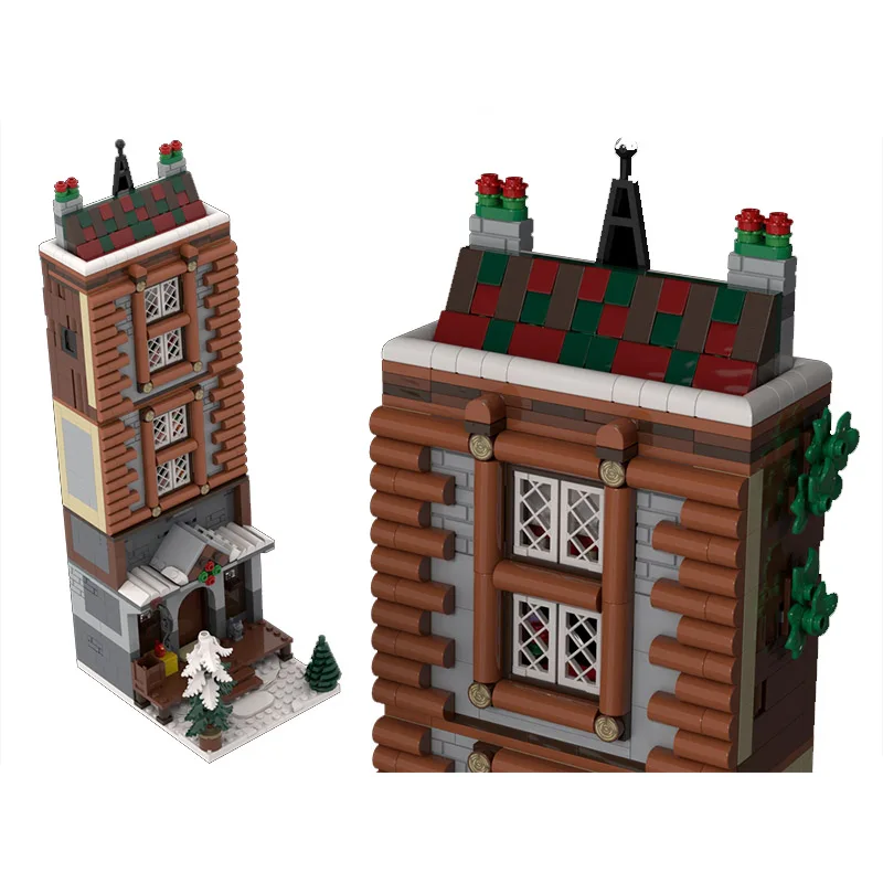 Giocattolo da costruzione MOC - set di giocattoli di assemblaggio creativo con statuetta modello di piccola casa in stile invernale - regalo di festa adatto a tutte persone