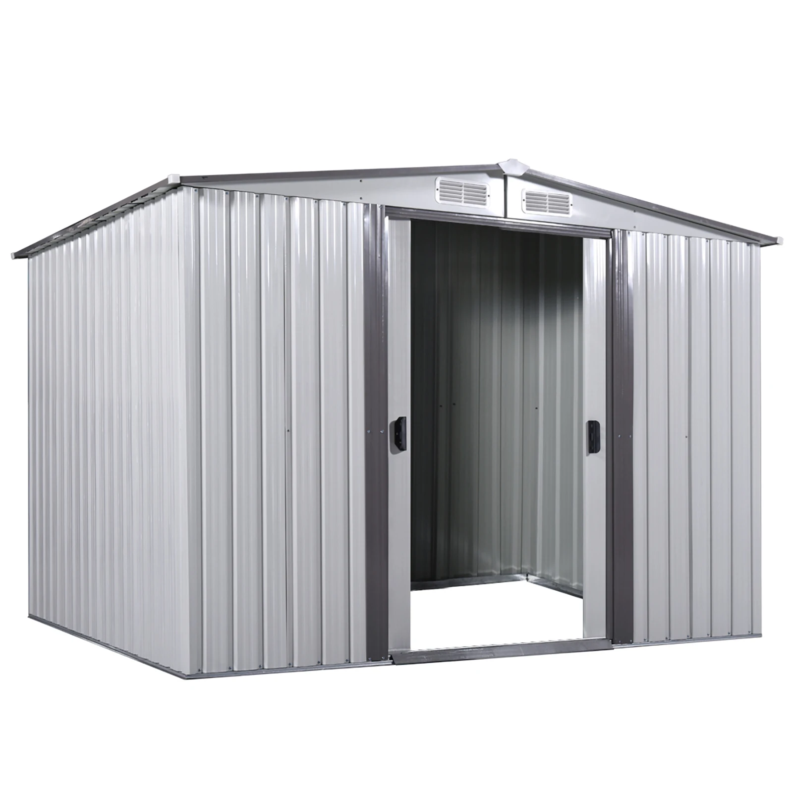 8' x 8' Outdoor Gable Steel Storage Shed, Lawn Mower Equipment House with Lockable Sliding Door, Large Tool Organizer for Backya