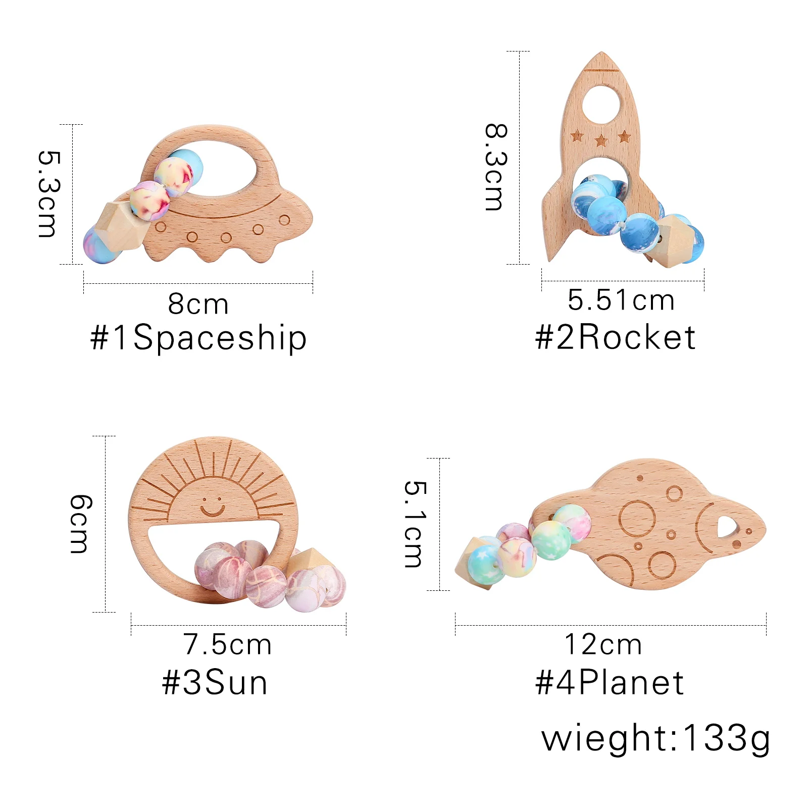 Planet Wooden Baby Bracelet Baby Care Products Wooden Teething Ring Baby Teether Rattle Stroller Accessories Toys