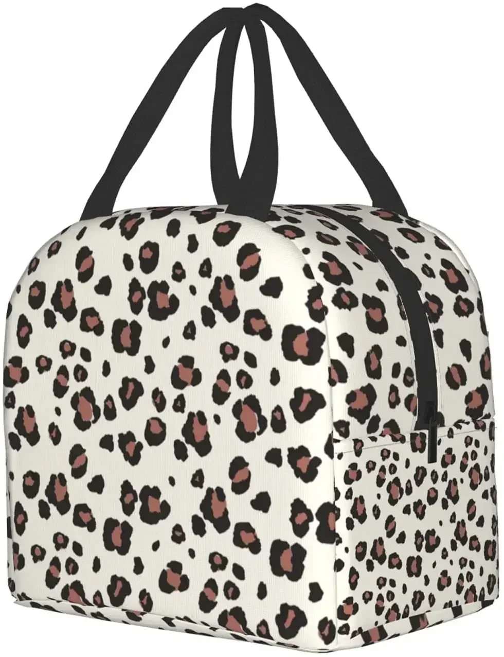 Beige with Leopard Lunch Bag Reusable Lunch Box Waterproof Thermal Tote Bag Lunch Container Cute Cooler Bag for Women Men