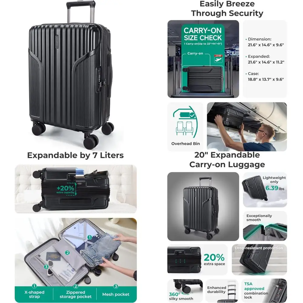 

Легкая 20-дюймовая расширяемая ручная кладь с твердой поверхностью и вращающимися колесами, одобренная авиакомпанией для путешествий