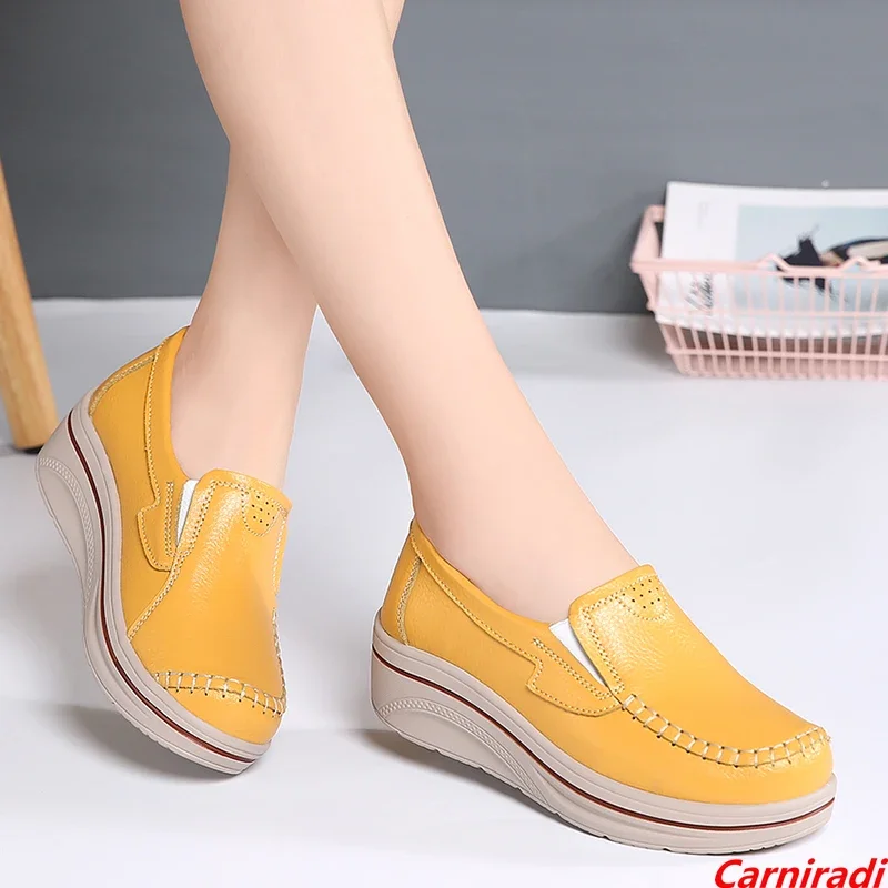 

New Height Increase Plattorm Casual Shoes Women Non-slip Wedges Mother Loafers Ladies Slip-on Moccasins Flatform Walking Shoes