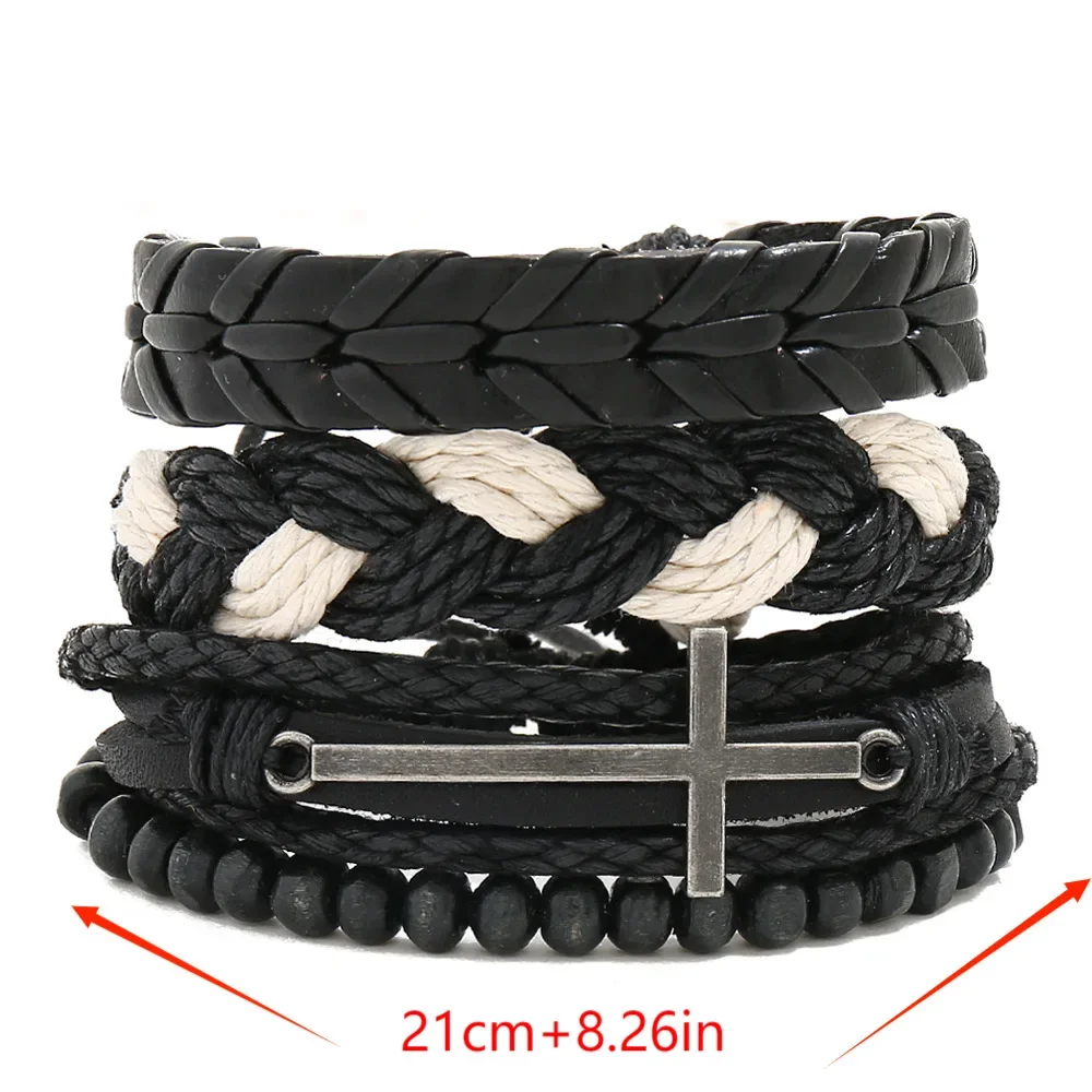Punk Gothic Harajuku Individuality Wooden bead  Assembly Leather Gentleman Retro Hand knitting Hemp rope Bracelet Hand rope