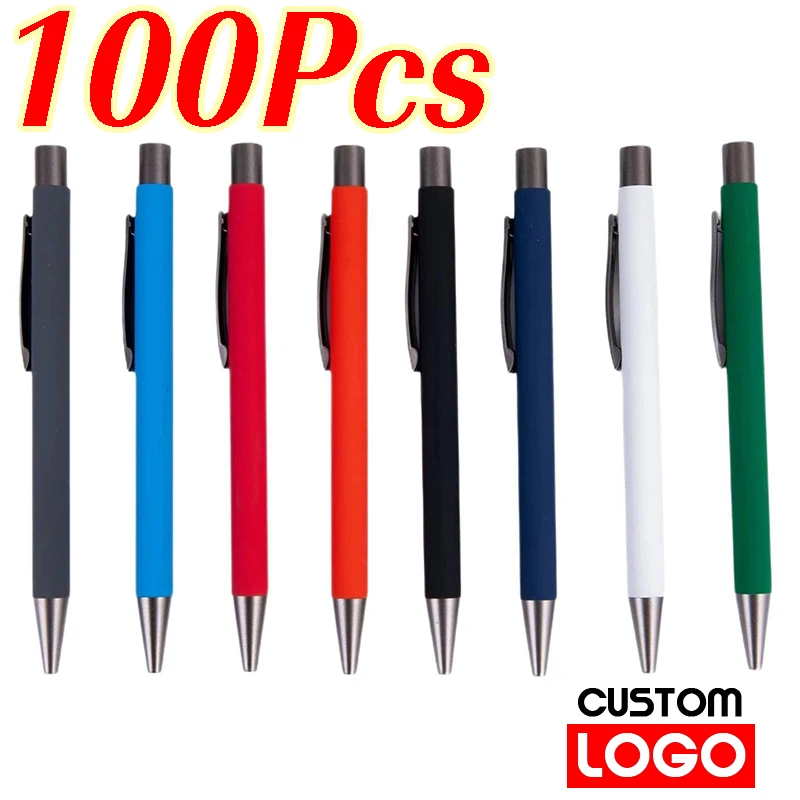 

100pcs Free Engraving Metal Pen Matte Aluminum Ballpoint Pen Custom LOGO Advertisement Gift Engrave Name Business Signature Pen