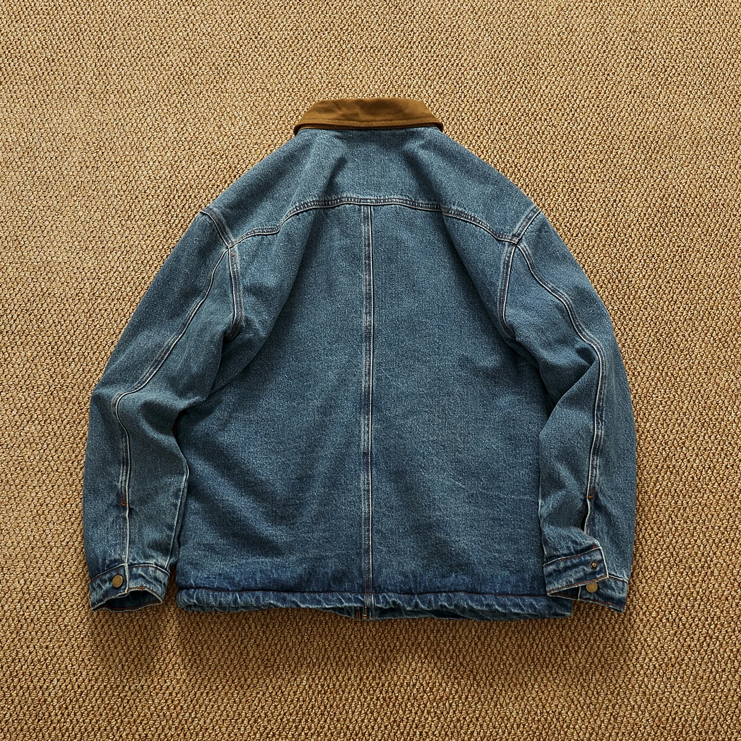 Winter New American Retro Heavyweight Neckline Contrast Color Washed Thickened Lamb Wool Denim Padded Jacket Men's Casual Coat