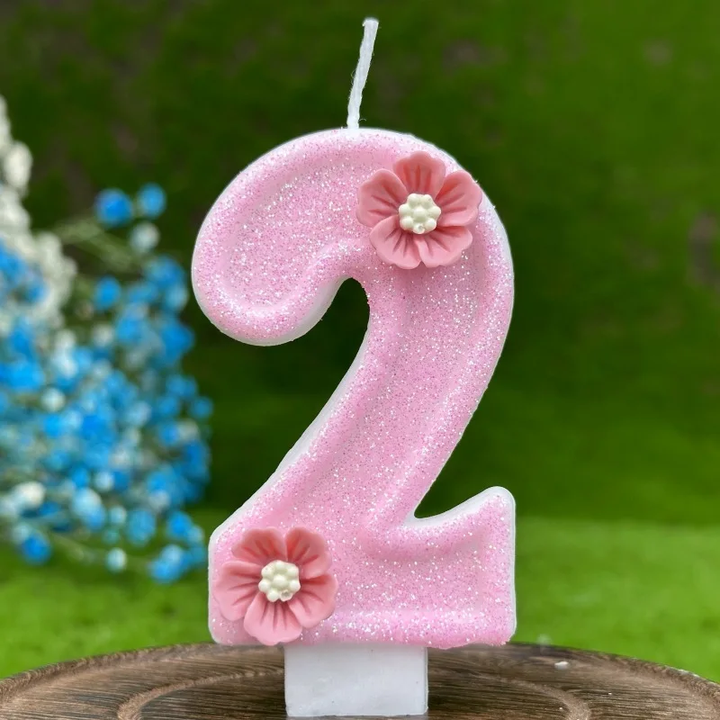 0-9 Number Pink Birthday Beautiful Birthday Number Candles Sparkling for Cake Topper Decoration Flower Pure Bee Honey Candles