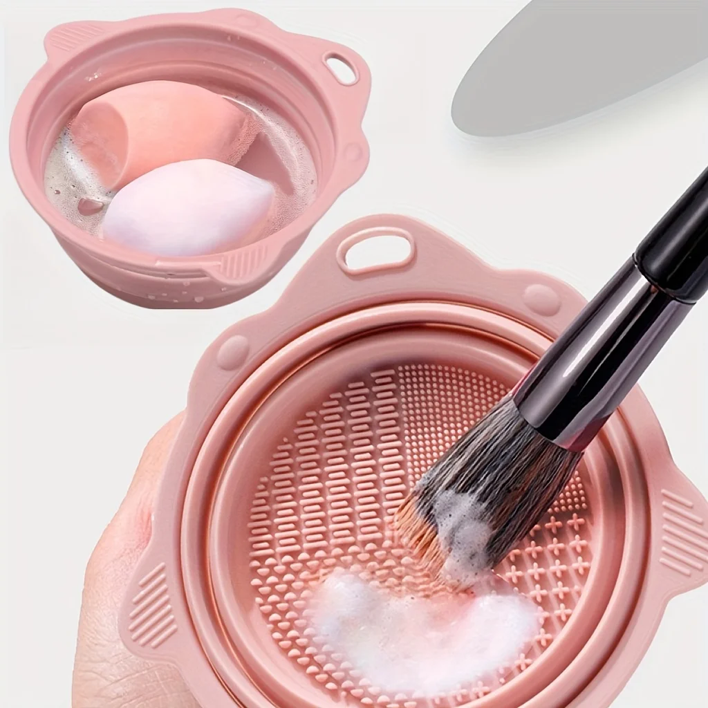 Tampone per la pulizia dei pennelli per trucco in Silicone-tampone per la pulizia della spugna di bellezza, ciotola per la pulizia dei pennelli