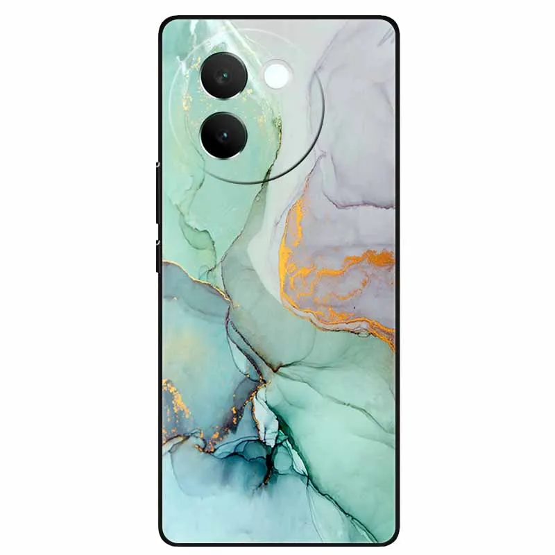 For Vivo V30e 5G Case 6.78\'\' Black Silicon TPU Soft Phone Cover for VivoV30e V 30e 5G Protect Bumper Shell Fashion Marble Capa