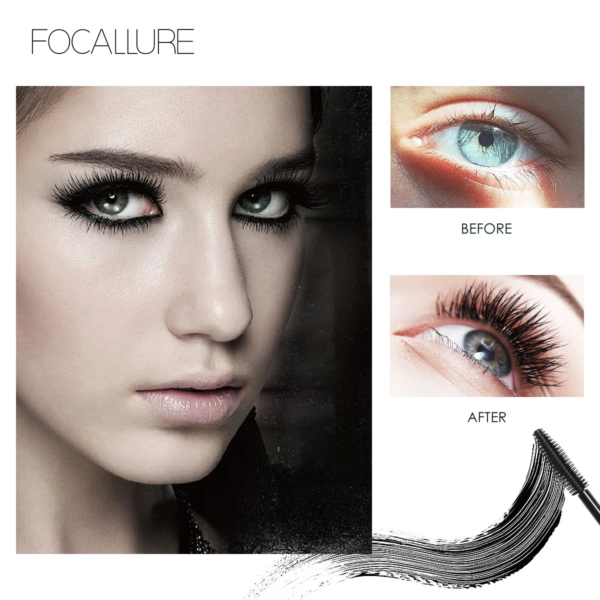 FOCALLURE-Mascara noir allongeant recourbé pour femme, waterproof, longue tenue, extension de cils, beauté des yeux, maquillage, cosmétiques