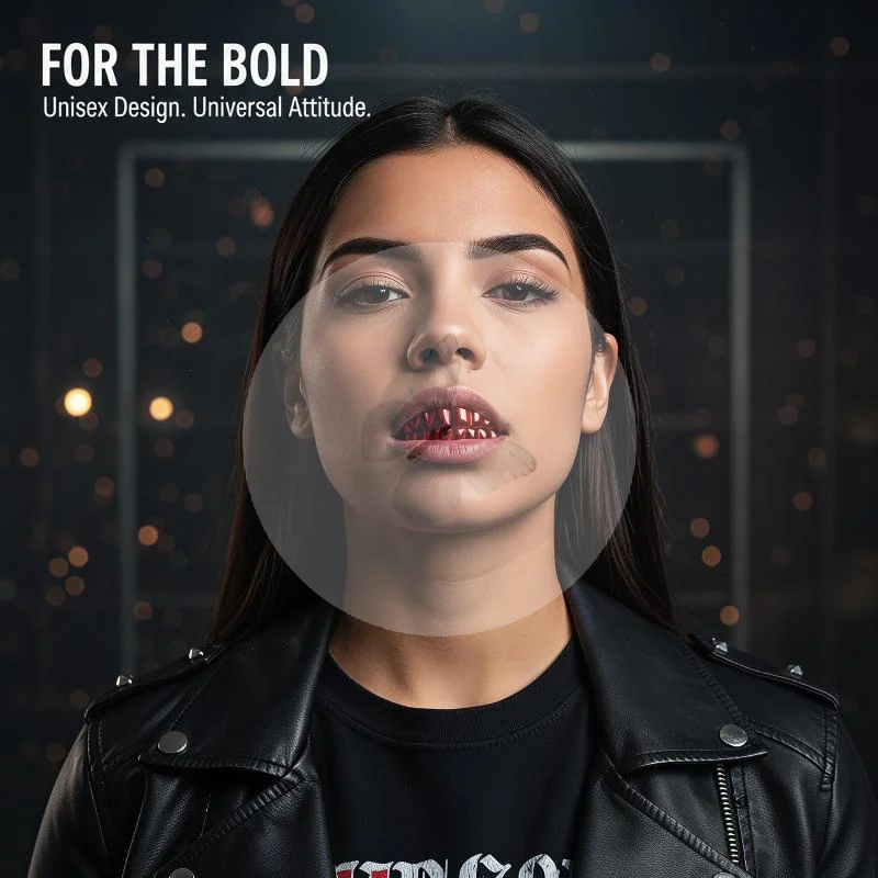 Red Mirror Hip Hop Grillz Set 8 Top Bottom Teeth Grills Y2K Style for Party Cosplay Rapper Costume Accessories