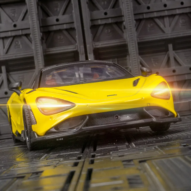 

1:24 McLaren 765LT supercar alloy car model ornaments collection children's acousto-optic steering toy door can be opened.