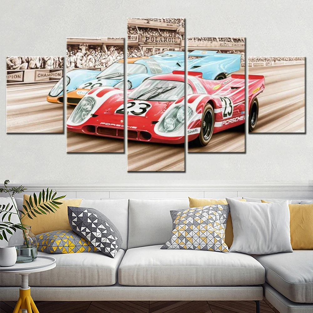 

24 Hours Le Man Racing Car Poster Painting 5 Pieces Canvas Art Print Modular Home Decor Living Room Wall Picture Bedroom Mural