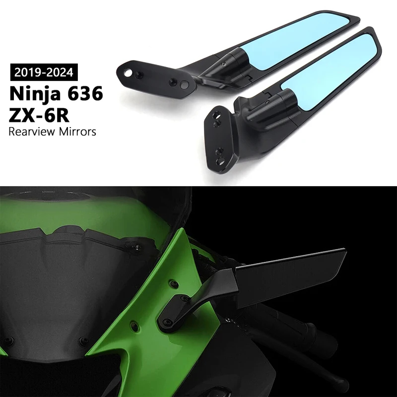 

Motorcycle Aaccessories Black Rear Mirrors Side View Mirrors Rearview Mirror For Kawasaki Ninja 636 ZX-6R ZX6R ZX 6R 2019-2024