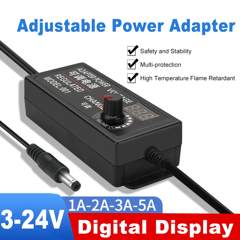 

3V-24V Adjustable Switching Power Supply with Digital Display Universal AC/DC Adapter 100V-240V AC to 3-24V Switching Adaptor