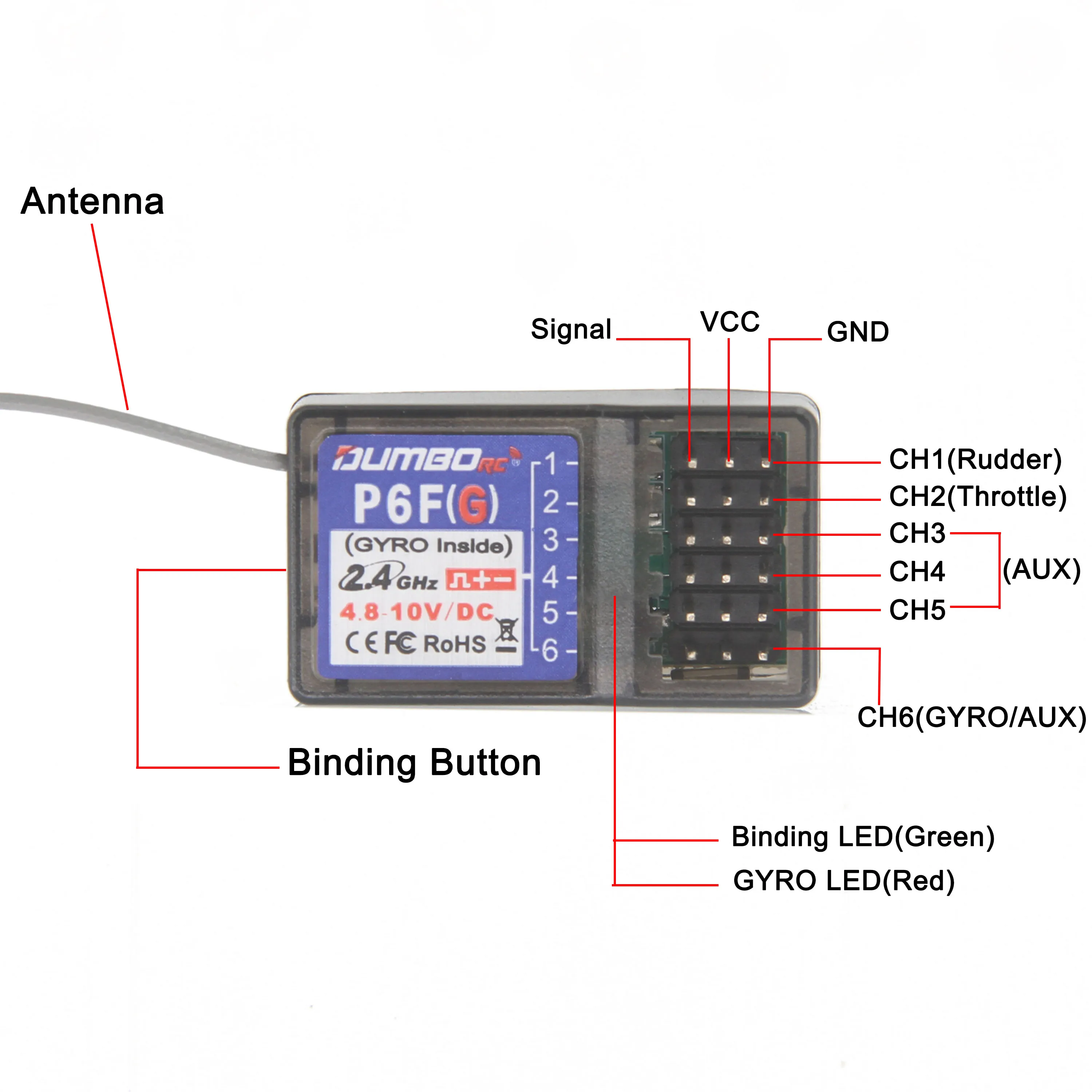 DUMBORC P6FG P10FG P6DC P4FMG MINI 4CH 6CH 10CH Receiver Voltage Return 4.8-10V for X4 X6 DDF-350 Transmitter RC Car Boat Truck