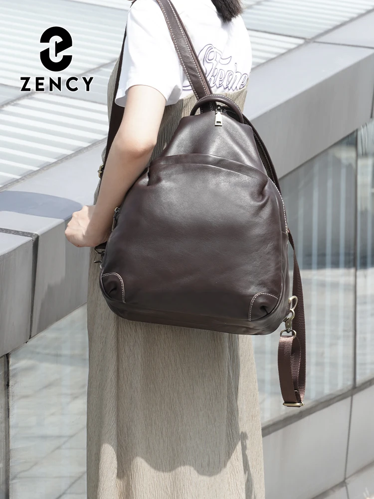 Zency Genuine Leather Women's Designer Backpacks High Quality Travel Shoulder Anti theft Satchel Rucksack