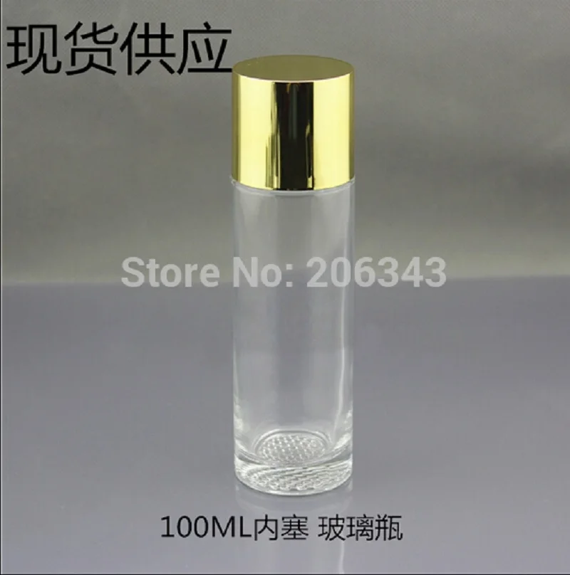 120ml clear/green glass bottle gold/silver screw lid plastic stopper toner/lotion/emulsion/serum/whitening liquid skin packing