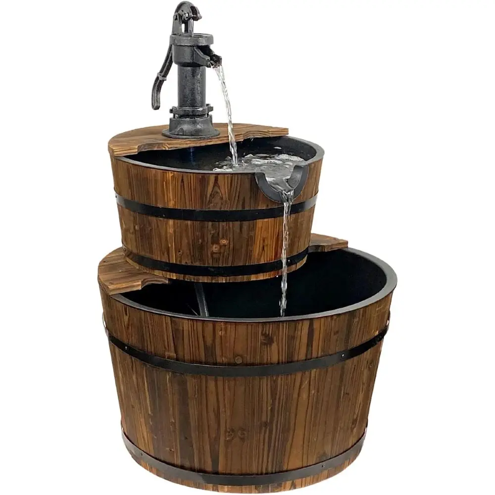 

Двухуровневый деревянный фонтан-бочка, высотой 37,5 дюймов, для улицы, патио и сада