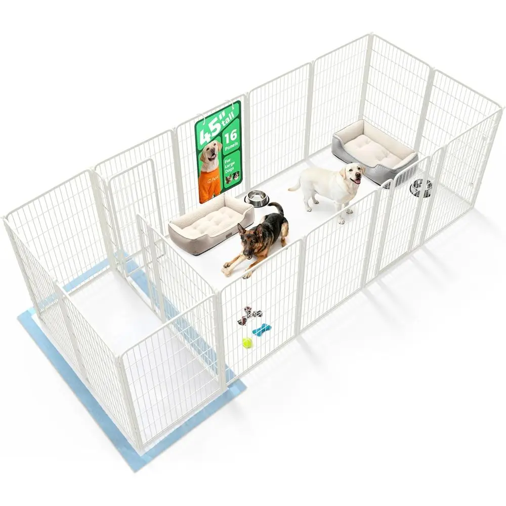 

Сверхмощный 45-комнатный манеж для собак с 16 панелями, безопасный и просторный, упаковка из 2 шт., белый