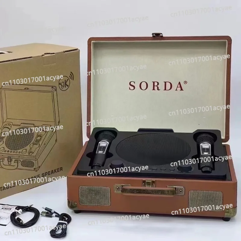Portable wireless dual wheat Karaoke, mobile phone, TV, entertainment all-in-one machine, portable wooden case SD2109